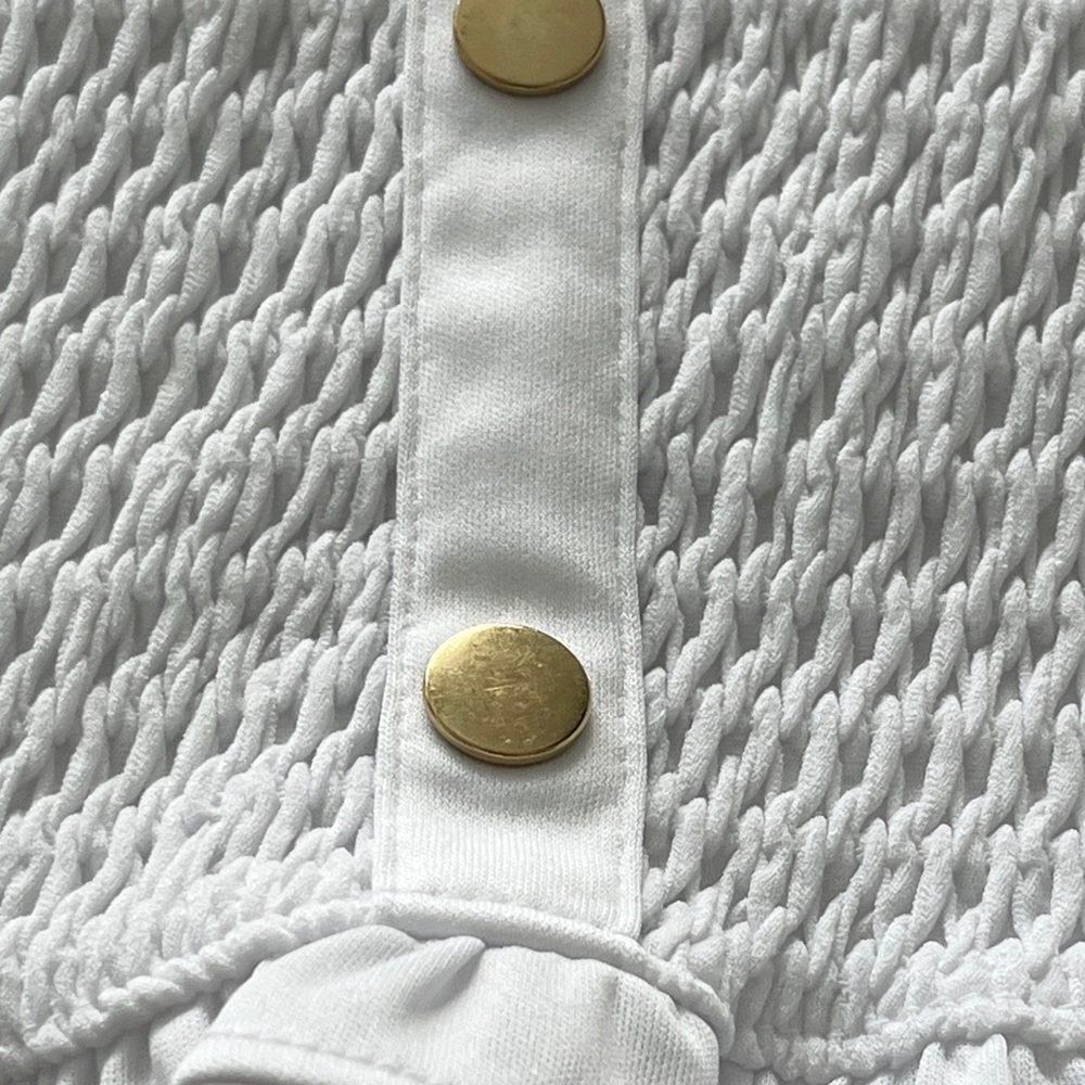 LOFT Ladies Textured White Button-Down Shirt - Picture 7 of 10